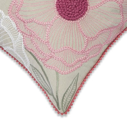 Haus & kinder Cotton Decorative Embroidered Cushion Cover | Colour Outline Floral