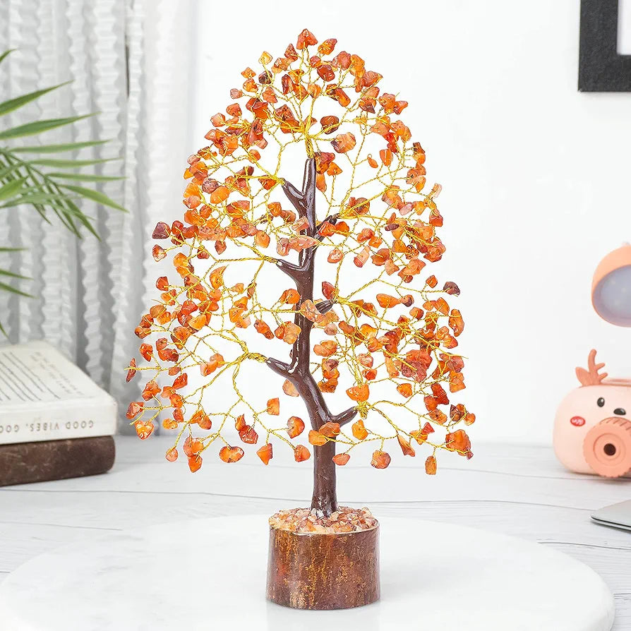 HindCraft Carnelian Chakra Crystal Tree Good Luck Golden Wire 10-12 inch