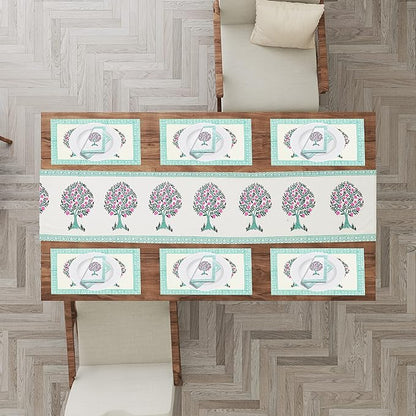 Blocks Of India Hand Block Printed Cotton Table Runner Mat and Napkin Anar Ka Ped
