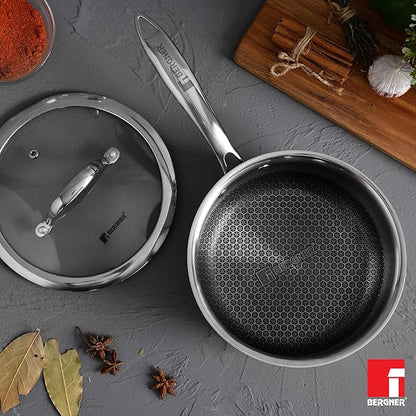 Bergner Hitech Triply Non-stick 16cm Saucepan | 1.6 L Saucepan With Non-stick Mesh Pattern Inside