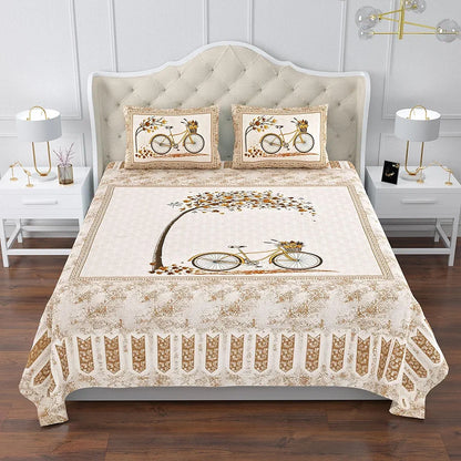 Kuber Industries Double Bedsheet with 2 Pillow Covers 160 TC Premium Cotton Photo Frame Cycle Brown