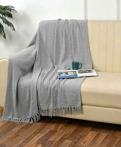 Sashaa World Solid Grey Cotton Throw Colour Light Grey