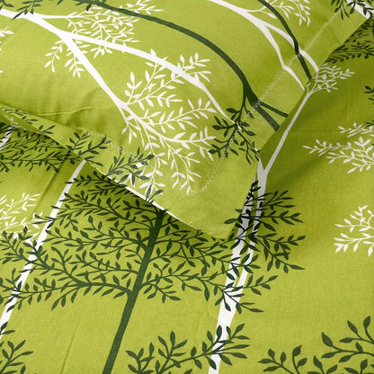 Divine Casa Double Size Bedsheet for Double Bed, 144 TC Pure Cotton Queen Size with 2 Pillow Covers Floral Colour Green & White