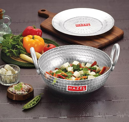 Hazel Aluminium Hammered Finish Kadai with Lid Premium Round Bottom 16 Gauge Kadhai Vessel 29 cm 4000 Ml