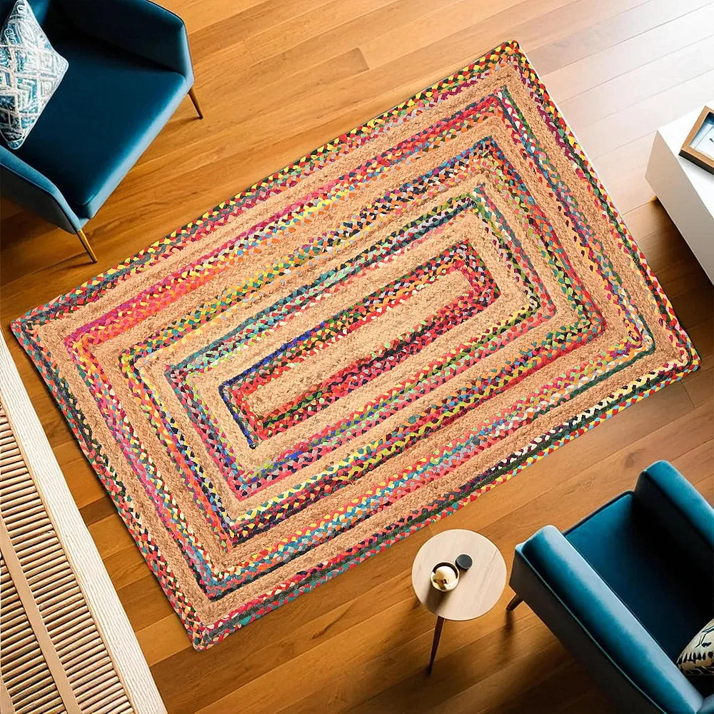 Kuber Industries 3x5 Feet Anti-Skid Satranji Jute Rug & Carpet for Home & Bedroom Yellow