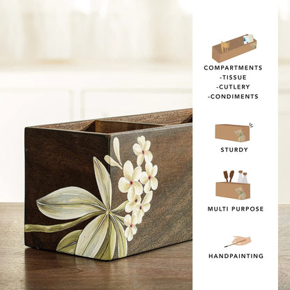 Ellementry Frangipani Wooden Cutlery Holder | Premium Spoon Knife Fork Stand | Handcrafted