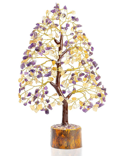 HindCraft Amethyst & Citrine Crystal Tree Golden Wire 10-12 inch