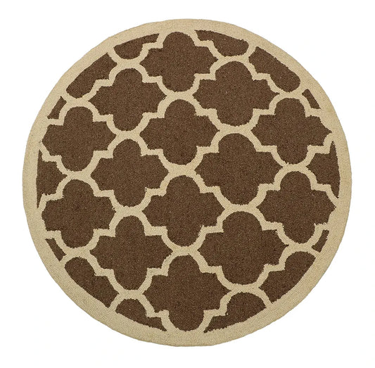The Home Talk Tufted Round Wool Carpet for Living Room Bed Room Hall 4 Feet Diameter Brown Quatrefoil