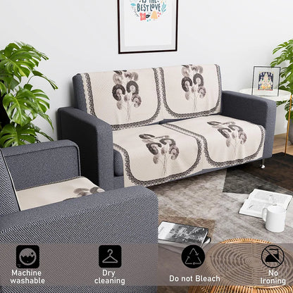 Kuber Industries Set of 6 Velvet 2+1 Seater Sofa Covers for Living Room Digital Flower-Cream & Green