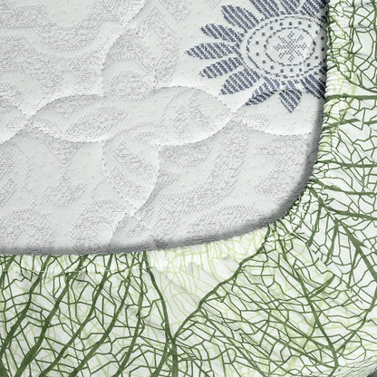 Divine Casa 144 TC Cotton Fitted Bedsheet for King Size Bed Floral Green Print 100% Cotton Elastic Fit with 2 Pillow Covers Colour Garden Green