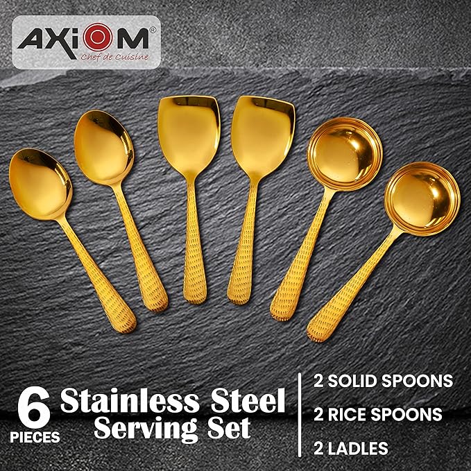 Axiom Stainless Steel Golden Serving Tools Set 6 Piece Heavy Gauge Kitchen Utensil Set
