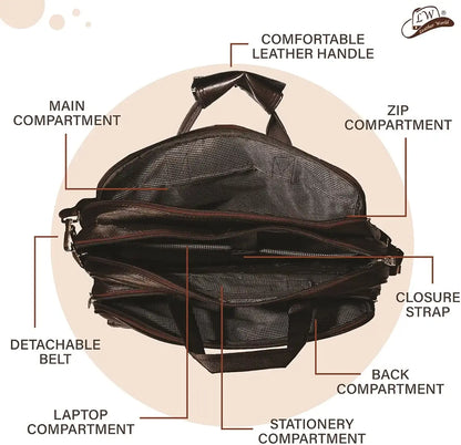Leather World Synthetic Leather Briefcase 15.6 Inch Dark Brown Laptop Expandable Messenger Shoulder Office Bag with Strap for Men and Women