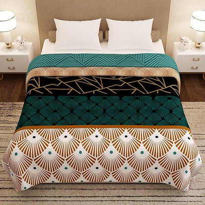 Story@Home Blanket Polyester All-Season AC Double Size Finley Blanket Soft | Colour Teal & Black
