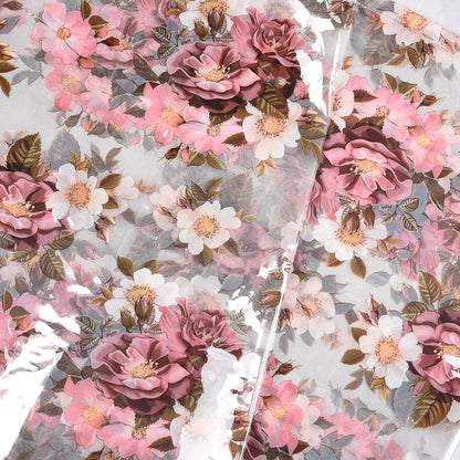 Kuber Industries Shower Curtain Bathroom Shower Curtain 8 Rings Curtain Pink Flower Transparent