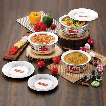 Hazel Aluminium Hammered Tope Set with Lid Patila Set of 5 Food Grade Kitchen Utensils