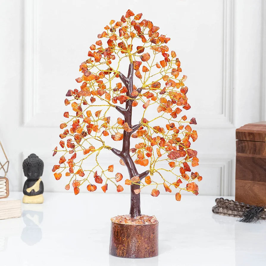 HindCraft Carnelian Chakra Crystal Tree Good Luck Golden Wire 10-12 inch