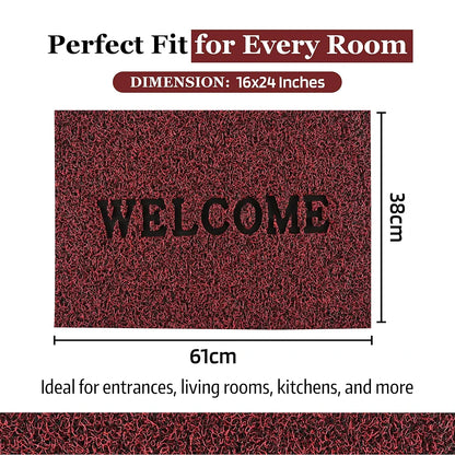 Kuber Industries Anti-Slip Welcome Print Grass Door Mats Red Colour