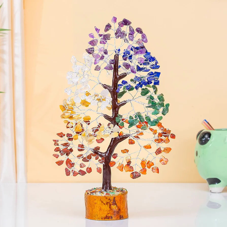 Zaicus Seven Chakra Gemstone Tree Crystal Tree of Life Feng Shui 10-12 Inch Silver Wire