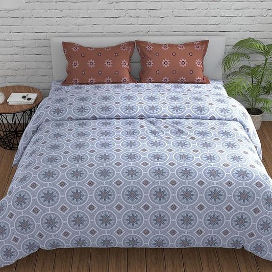 Huesland by Ahmedabad Cotton 144 TC Cotton Bedsheet for Double Bed King Size with 2 Pillow Covers | Mandala | Brown & Grey