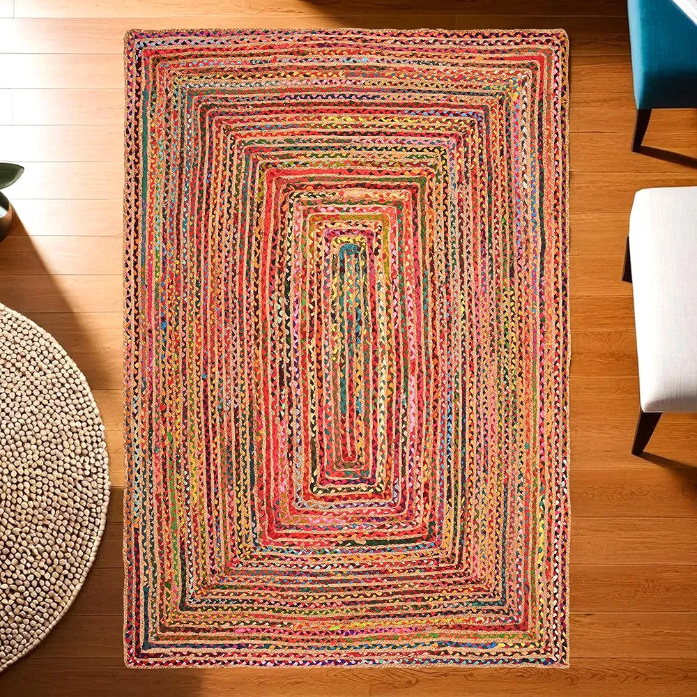 Kuber Industries 5x7 Feet Anti-Skid Satranji Doubling Jute Rug & Carpet for Home & Bedroom Pink