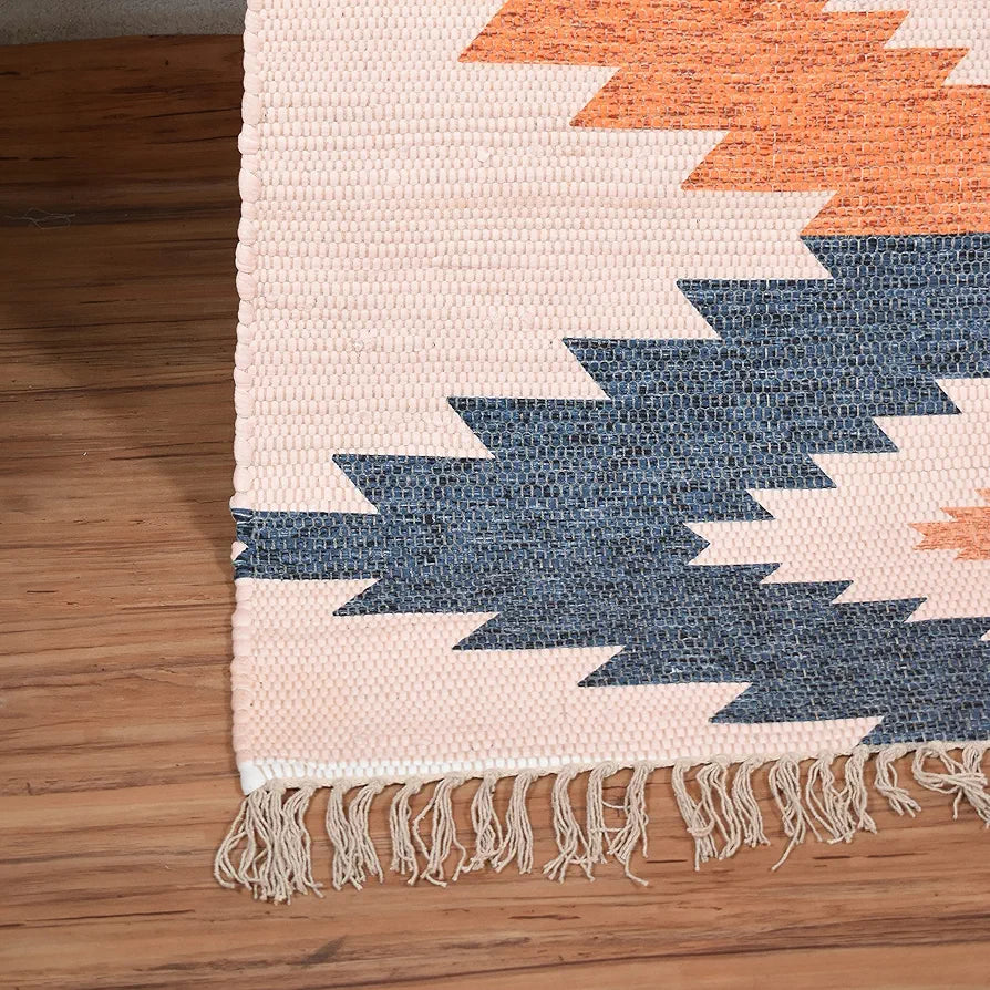 Homadorn Chindi Handmade Printed Modern Dhurrie/Rugs/Carpet Colour Cream