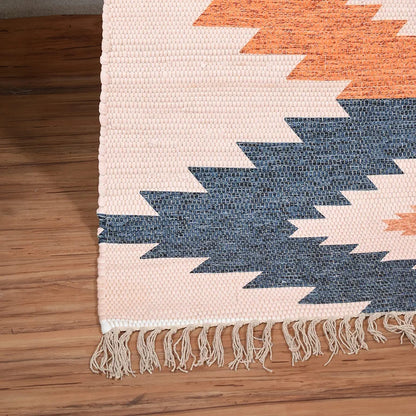 Homadorn Chindi Handmade Printed Modern Dhurrie/Rugs/Carpet Colour Cream