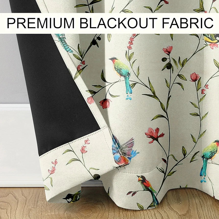 Cloth Fusion Blackout Printed Premium Door Curtains 7 Feet Long Set of 2 White Forest