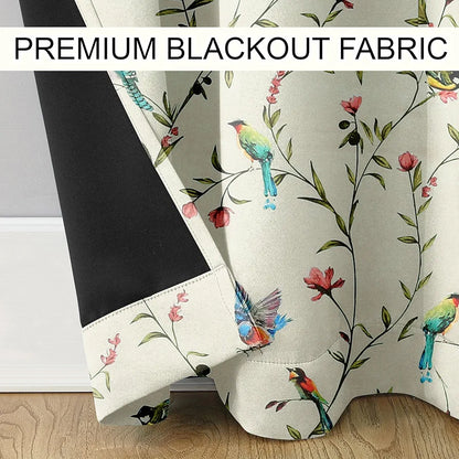 Cloth Fusion Blackout Printed Premium Door Curtains 7 Feet Long Set of 2 White Forest