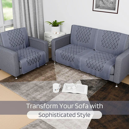 Kuber Industries Net 2+1 Seater Sofa Slip Cover Couch Cover Plain Leonardo Flower Print Grey