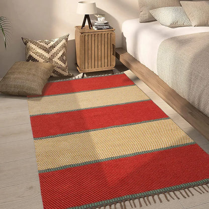 The Home Talk Rectangular Handmade Cotton Contemporary Carpets with Fringes Area Rugs