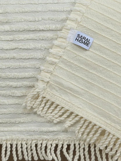 Saral Home Barkha Stripe Cotton 1 Seater Sofa Throw Colour Ivory