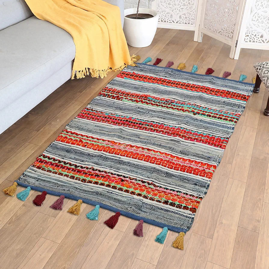 The Home Talk Handmade Cotton Carpets Tribal Contemporary Decorators Area Rugs Denim Blue