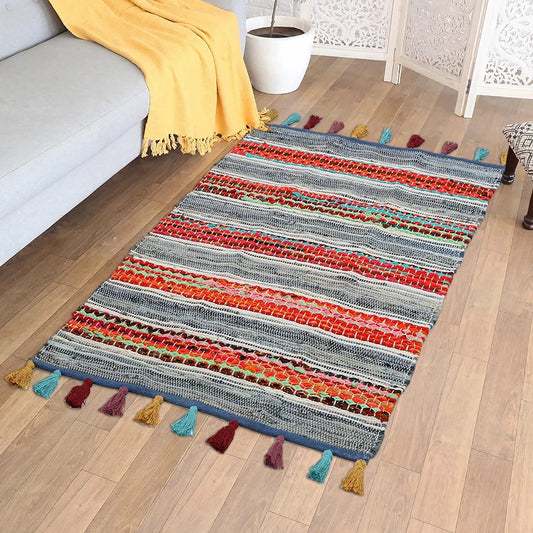 The Home Talk Handmade Cotton Carpets Tribal Contemporary Decorators Area Rugs Denim Blue