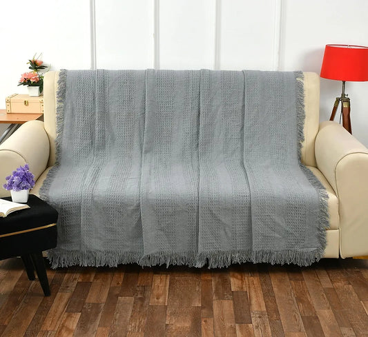 Sashaa World Grey Cotton Throw for Sofa Colour Grey