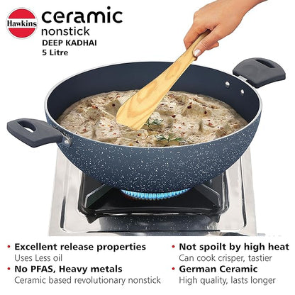 Hawkins Ceramic Nonstick 5 litre Deep Kadhai Induction Deep Fry Pan