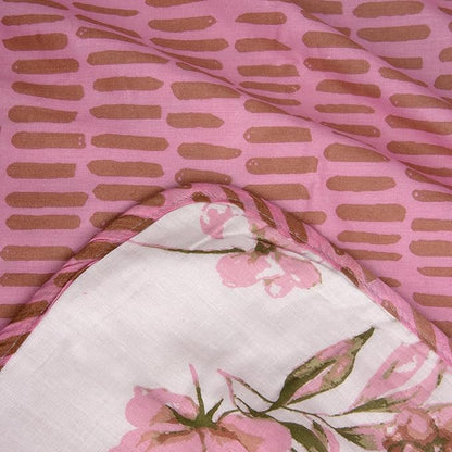 Huesland 100% Cotton Reversible Dohar Single Bed Cotton | Soft Cambric Weave, All Weather Light Ac Blanket | White, Pink & Green