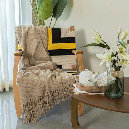 Sashaa World Weaved Beige Cotton Throw Colour Beige