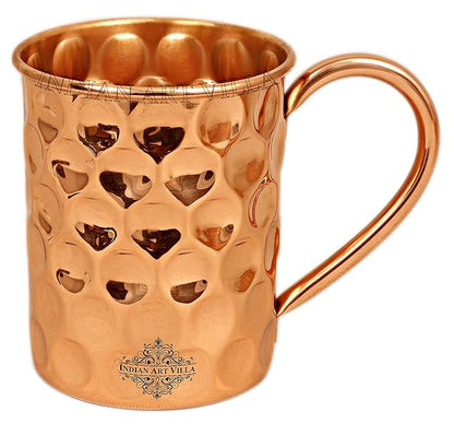 Indian Art Villa Pure Copper Straight Shaped Diamond Design Moscow Mule Beer Mug Cup | 500 ml