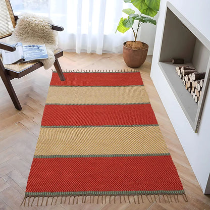 The Home Talk Rectangular Handmade Cotton Contemporary Carpets with Fringes Area Rugs