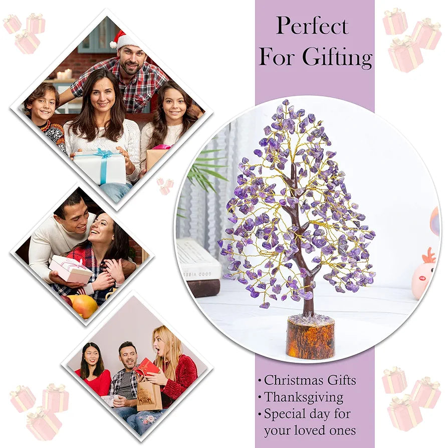 HindCraft Amethyst Chakra Crystal Tree Golden Wire 10-12 inch