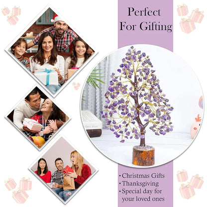 HindCraft Amethyst Chakra Crystal Tree Golden Wire 10-12 inch