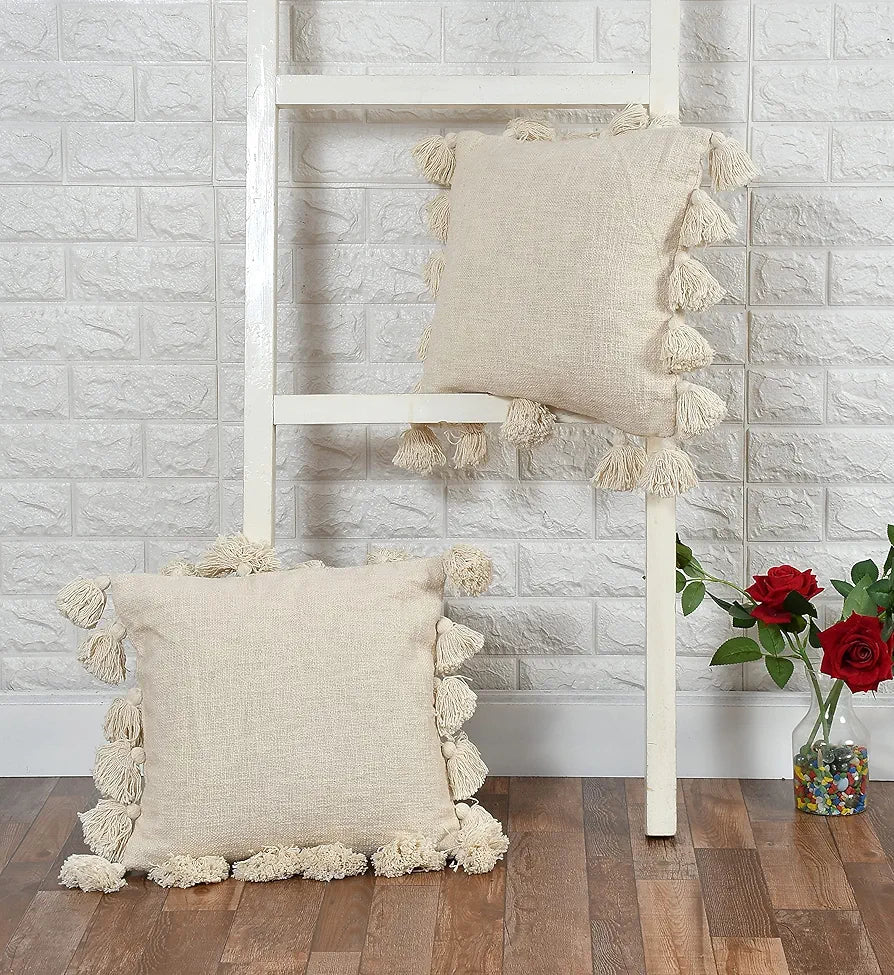 Homadorn Luxury Cotton Handmade Decorative Boho Throw Pillow Covers Colour Off White