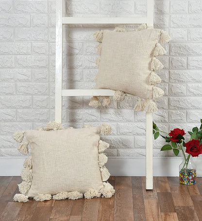 Homadorn Luxury Cotton Handmade Decorative Boho Throw Pillow Covers Colour Off White