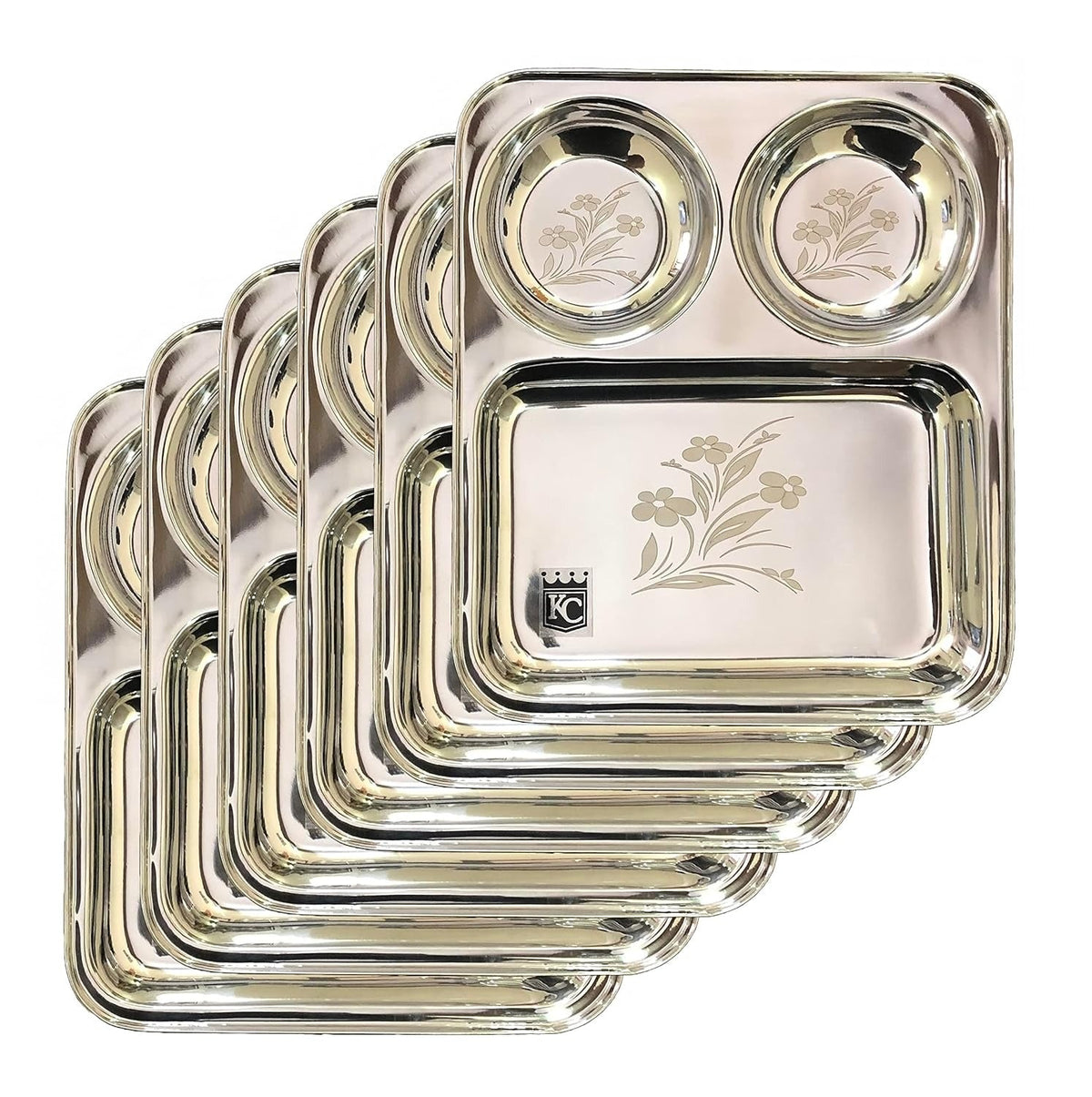 KC Stainless Steel Laser Partition Plate 3 in 1 - Dinner Plate Set of 6