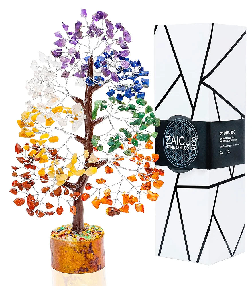 Zaicus Seven Chakra Gemstone Tree Crystal Tree of Life Feng Shui 10-12 Inch Silver Wire