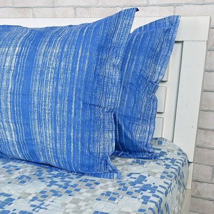 Divine Casa 144 TC 100% Pure Cotton Queen Size Double Bed Bedsheet with 2 Pillow Covers  Geometric Pixel Colour Blue White