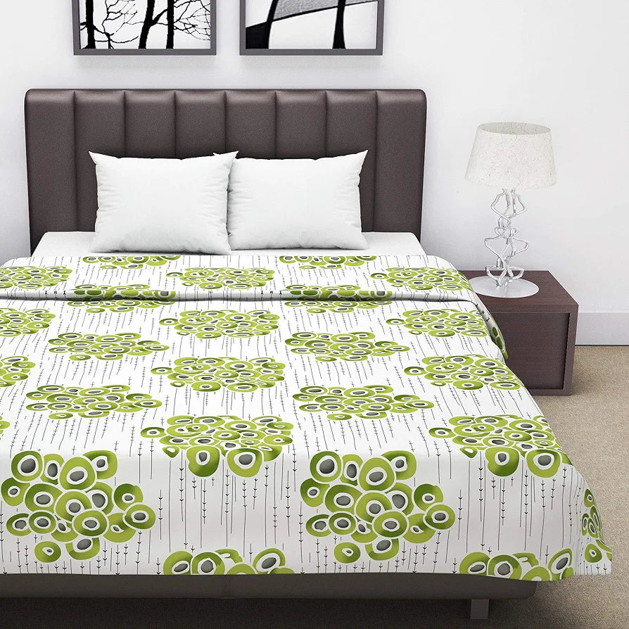 Divine Casa 120 GSM Super Soft Microfiber Cotton 3 Layer Breathable Double Bed Throw Blanket Colour Green and Grey
