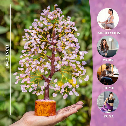 Bezavo Rose Quartz Crystal Tree Golden Wire