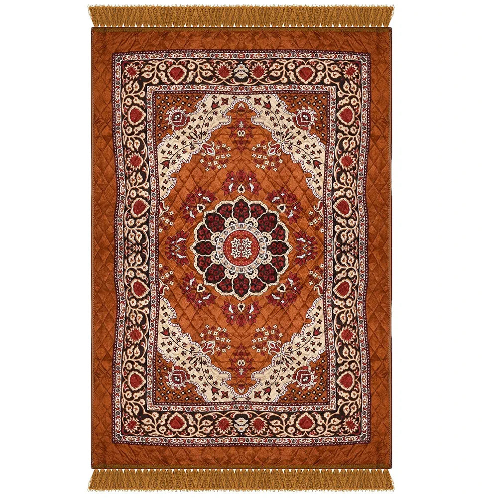 Kuber Industries Carpet 4x6 Feet Velvet Carpet-Rug for Home Decor Carpet Rug for Bedroom Golden