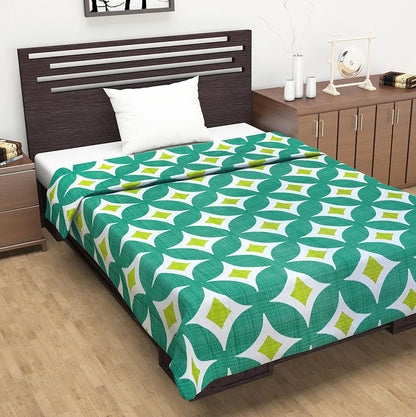 Divine Casa Glace Cotton Single Bed Dohar 120 GSM Lightweight AC Blanket Reversible Summer Quilt Colour Turquoise Blue & Leaf Green
